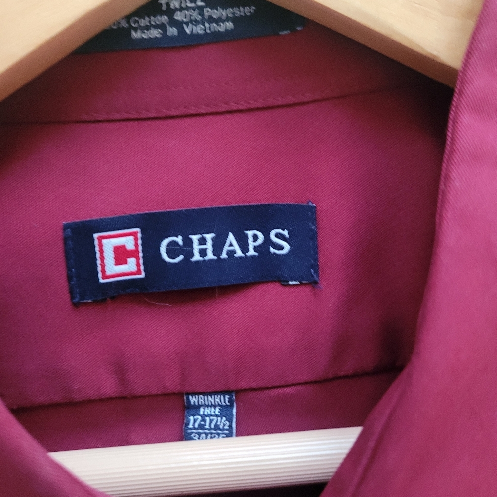 Long Sleeve Button-down Down Shirt In Wine Colored In Size 17-17 1/2  34/35  XL. - Picture 2 of 2
